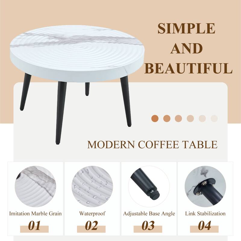 Modern Round Coffee Table - Exquisite Suction Molding Process,Natural Wood Grain Texture,Black Sprayed Metal Leg.