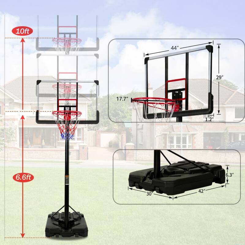 Portable Basketball Hoop Adjustable Height From 6.6 to 10 ft