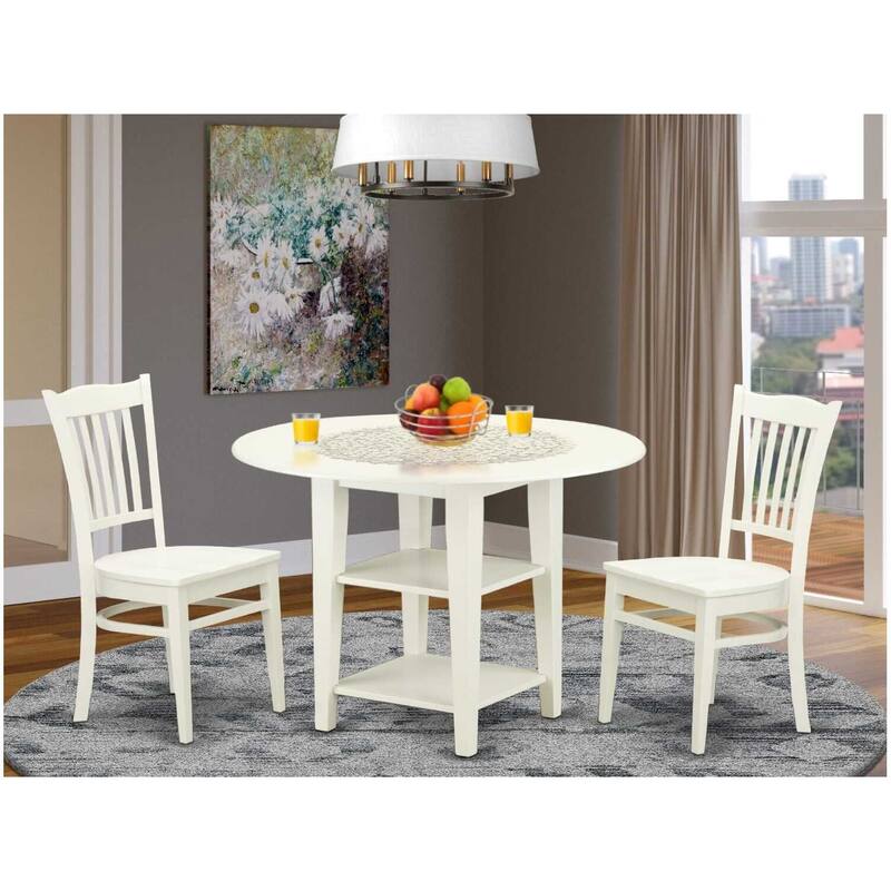 HomeStock 3-Piece Linen White Finish Solid Wood Top Dining Table Set