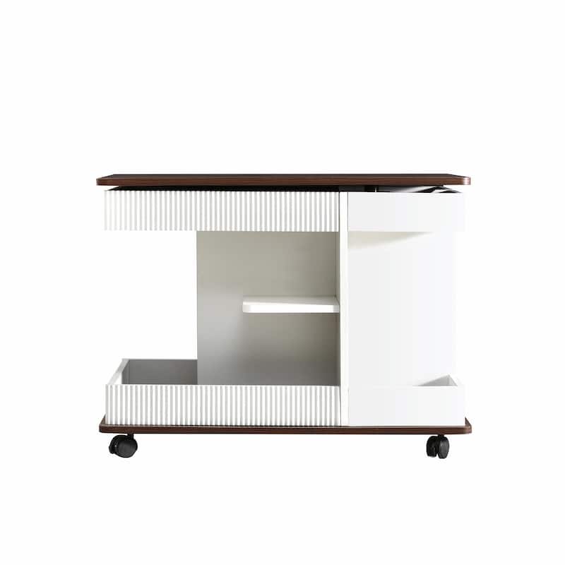 Modern Multifunctional Sofa Side Table with Lift-Top, 360° Rotating Top