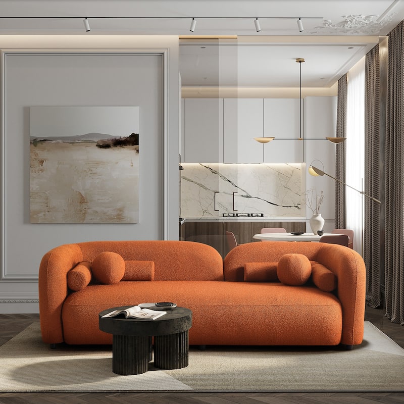 Milet Luxury Modern Boucle Fabric Curved Arm Sofa - Burnt Orange