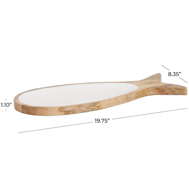 Mango Wood Fish Tray with White Enameled Interior - Brown - Roche River Decor - 8"W x 20"L x 1"H