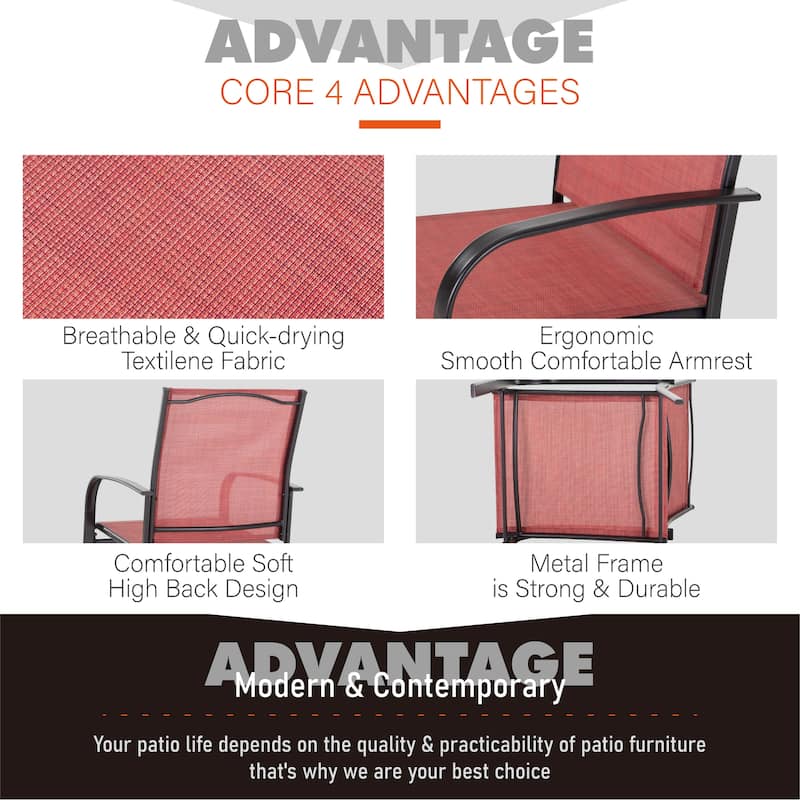MAISON ARTS 5-Piece Patio Dining Set, 37 Inch Square Metal Table and 4 Textilene Dining Chairs