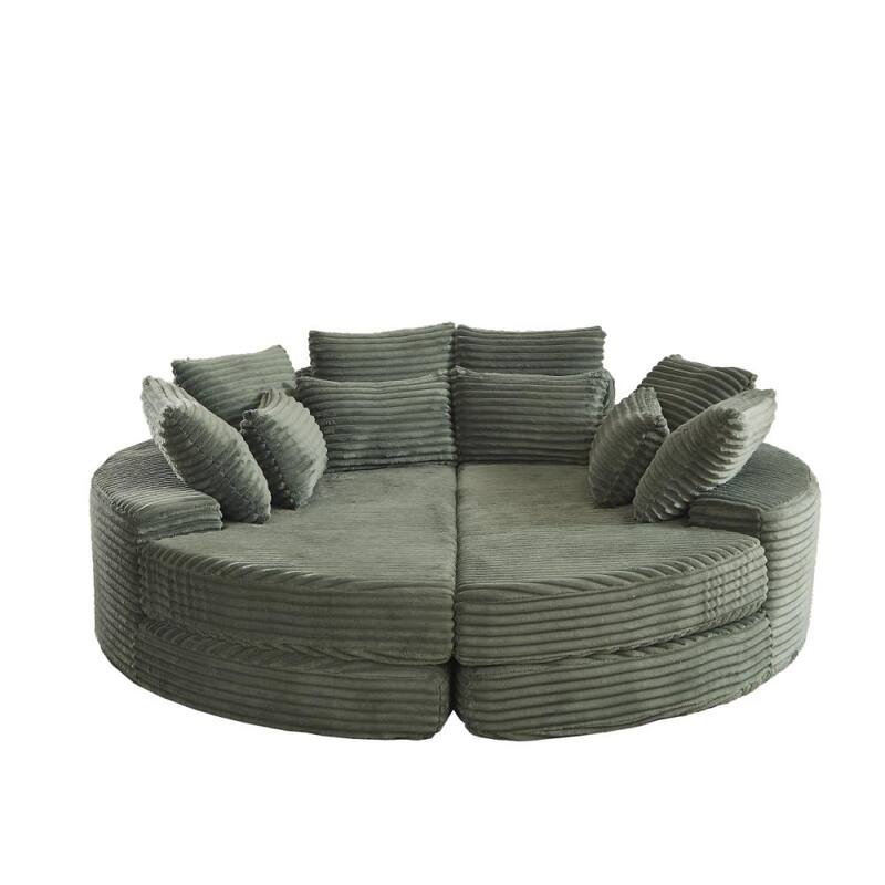 78.5" Corduroy Round Oversized 2-In-1 Sofa Bed, Neck Pillow Design With Four Throw Pillows