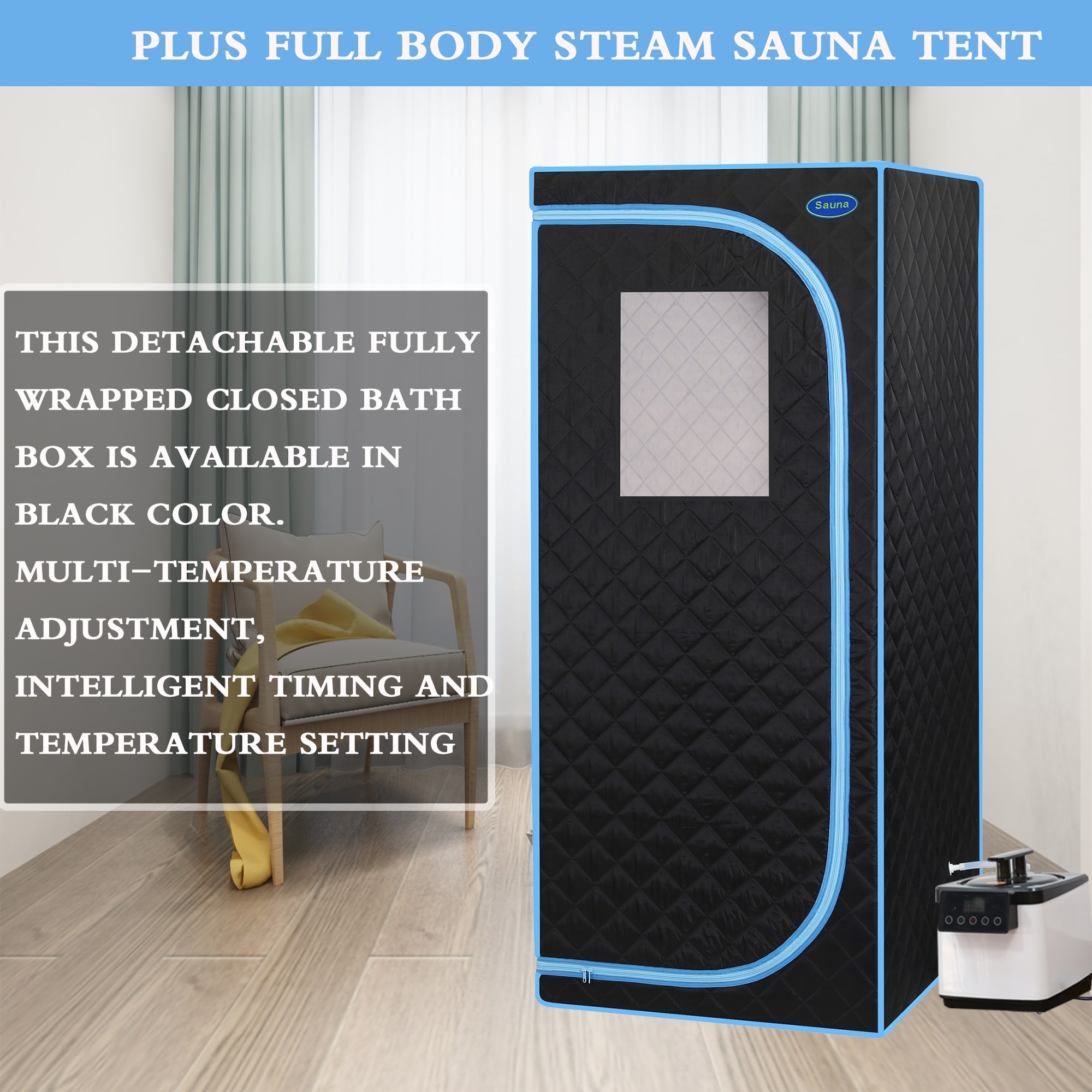 Portable Black Full Size Steam Sauna Tent Personal Home Spa, With