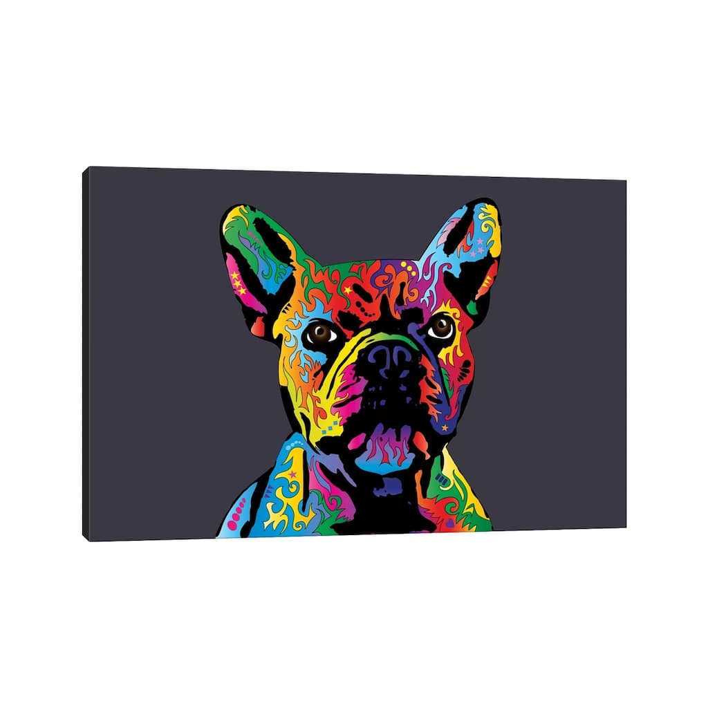 iCanvas "Rainbow French Bulldog On Grey" by Michael Tompsett Canvas Print