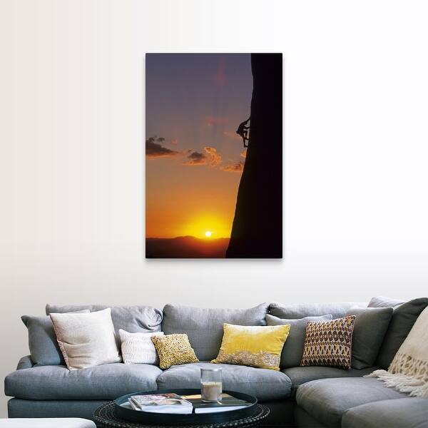 Shop Silhouette Of Man Rock Climbing At Sunrise Canvas Wall Art Overstock 16471631