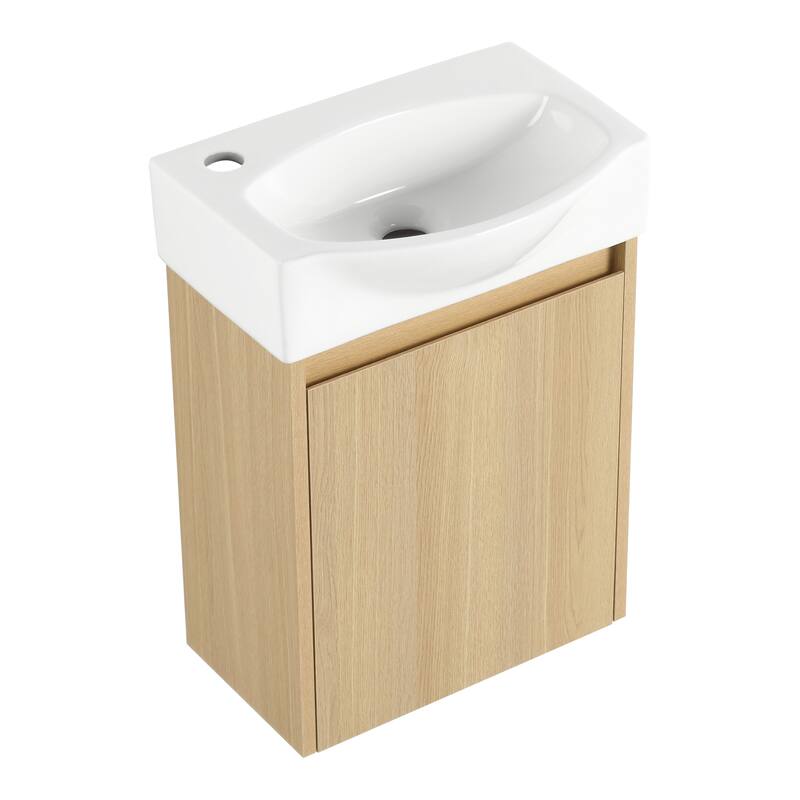 GDFStudio - Levistar Modern Wall-Mounted Bathroom Vanity with Scratch-Resistant Sink & Soft Close Door for Small Space