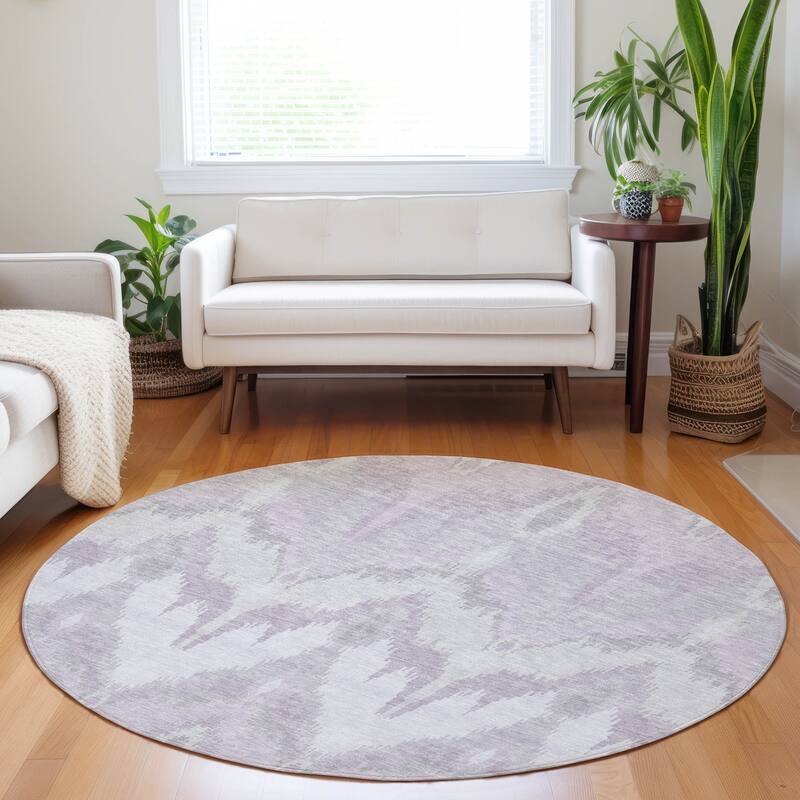Premium Washable Super Soft Modern Ikat Mayfield Rug - Lavender - 8' x 8' - Round