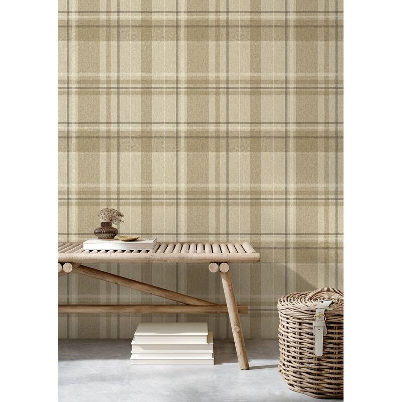 Fine Decor Harris Light Brown Plaid Chevron Wallpaper