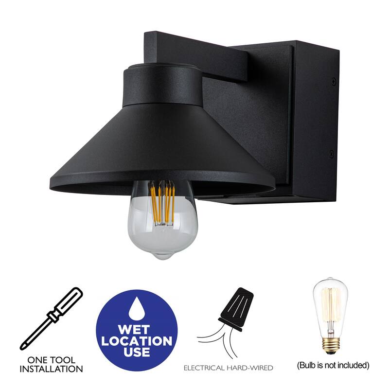 1-Light Matte Black Outdoor Barn Light Built-In GFCI Outlets