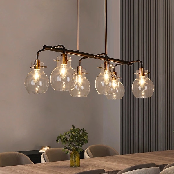 Isha Modern 6 Light Black Gold Linear Chandelier Glass Pendant Light Fixture 28 L x 13 W x 9.5 H On Sale Bed Bath Beyond 35479562