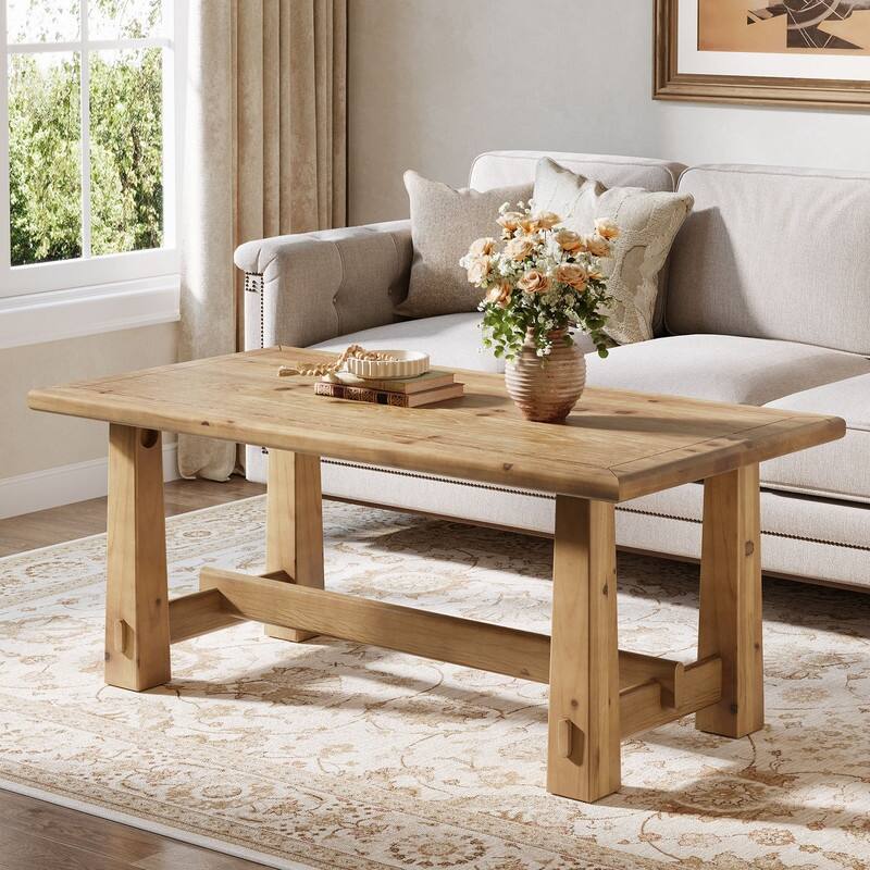 47-Inch Solid Wood Coffee Table with Sturdy H-Shaped Base - Brown