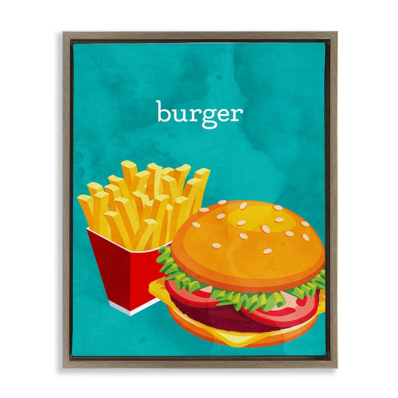 Stupell Satisfying Burger & Fries Framed Floater Canvas Wall Art Design By Kim Allen - 25 x 31 - Brown