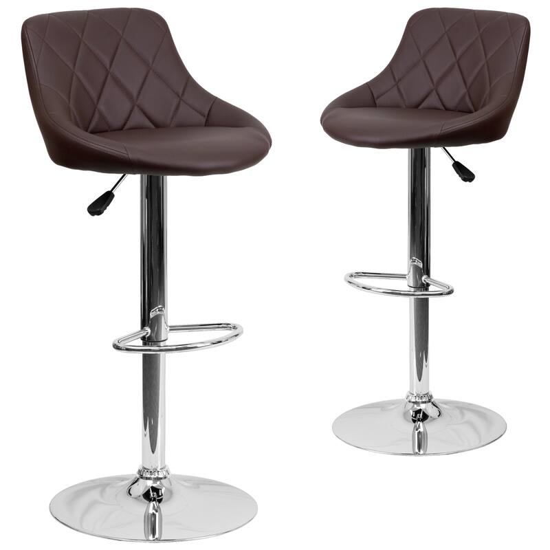 Vinyl Bucket Seat Adjustable Diamond Back Barstool (Set of 2) - 18.50"W x 19"D x 33.25" - 41.75"H