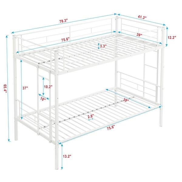 dimension image slide 2 of 3, Durability & Stability Metal Bunk Bed with Guardrails and Stairs