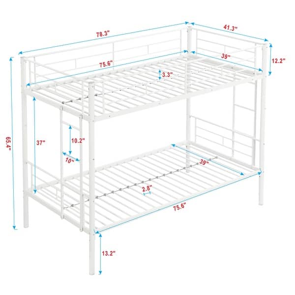 Industrial Modern Twin over Twin Metal Bunk Bed with 2 Stairs, Save Space or Split Into 2 Beds, Durability & Stability, White