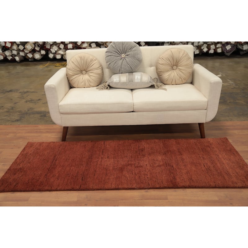 Hand Knotted Oriental 100% Wool Carpet Modern Solid Brown Gabbeh Runner Rug - 6' 7'' X 2' 6''