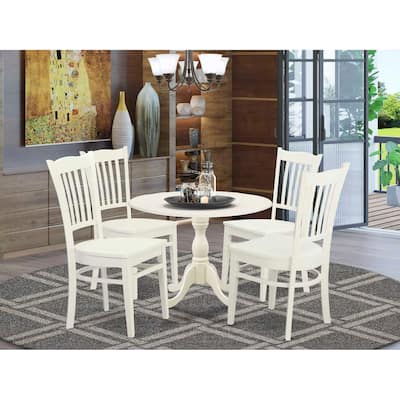 HomeStock 5-Piece Linen White Finish Solid Wood Top Dining table with 4 Chairs with Drop Leaf Slat Back