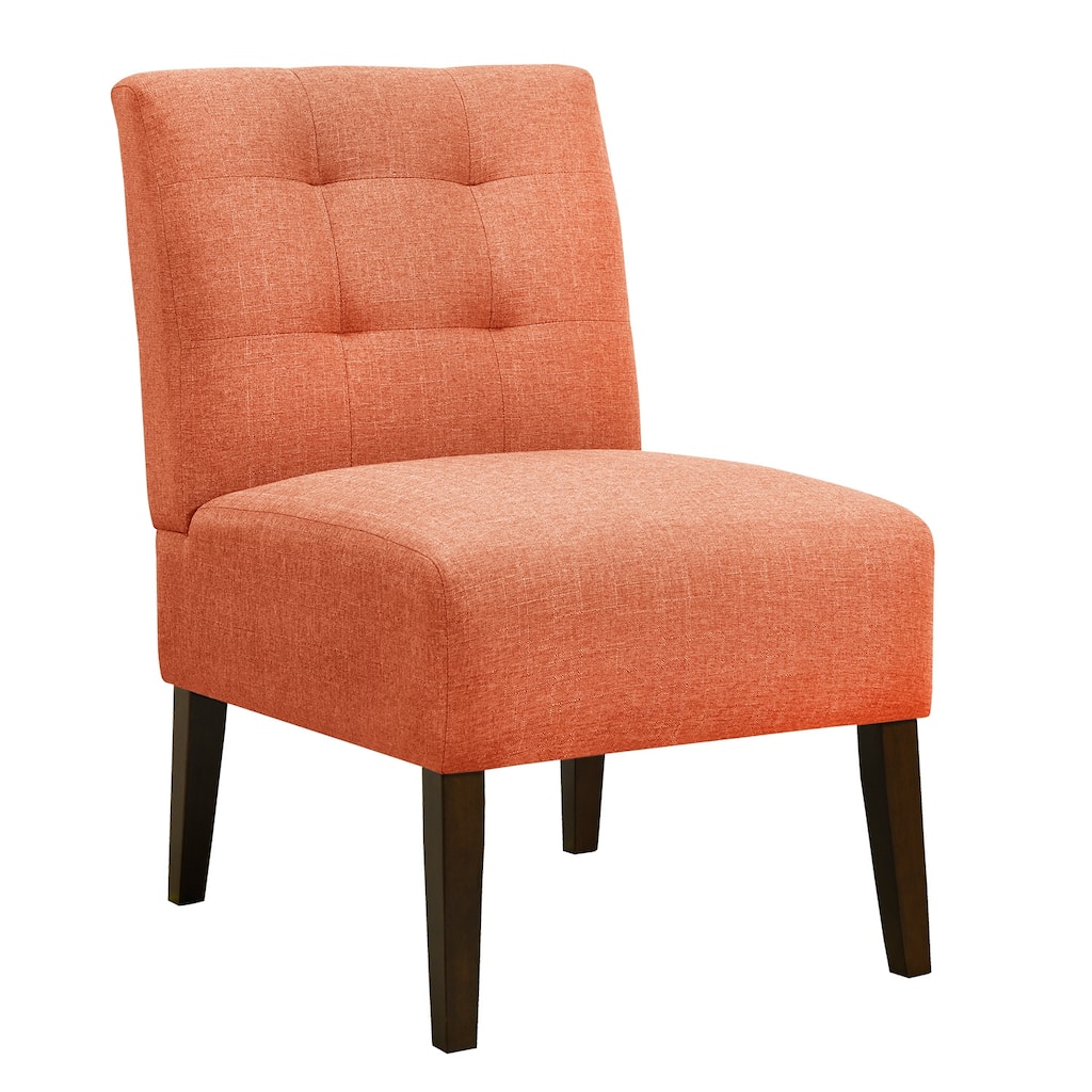 Orange Modern Armless Accent Chair - Tufted Upholstery, Wood Legs, Pin Back, Multi-Scene Fabric Side Chair