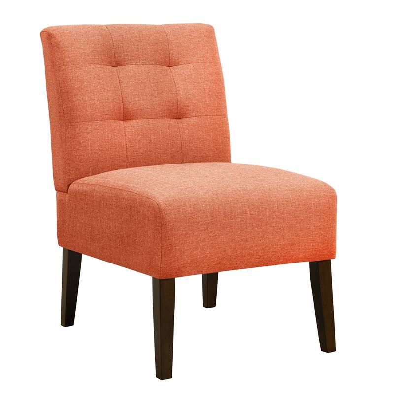 Orange Modern Armless Accent Chair - Tufted Upholstery, Wood Legs, Pin Back, Multi-Scene Fabric Side Chair - Orange