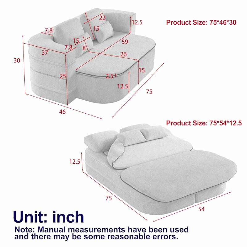 75" 2-in-1 Foldable Chenille Sofa Bed with Blanket for Living Room