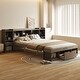 preview thumbnail 2 of 7, Queen Size Solid Pine Wood Platform Kids Bed Frame with Multi-Storage Headboard, Large Drawer, and Open Shelves, Grey