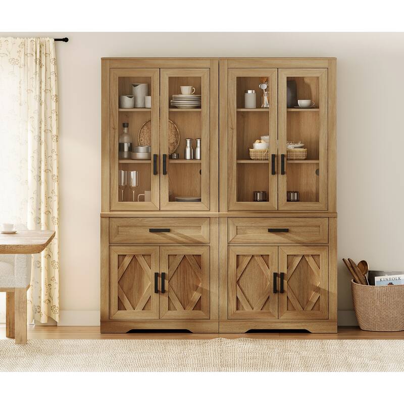 5 Tier Bookcase with Barn Door,73.3" Tall Open Storage Bookshelf