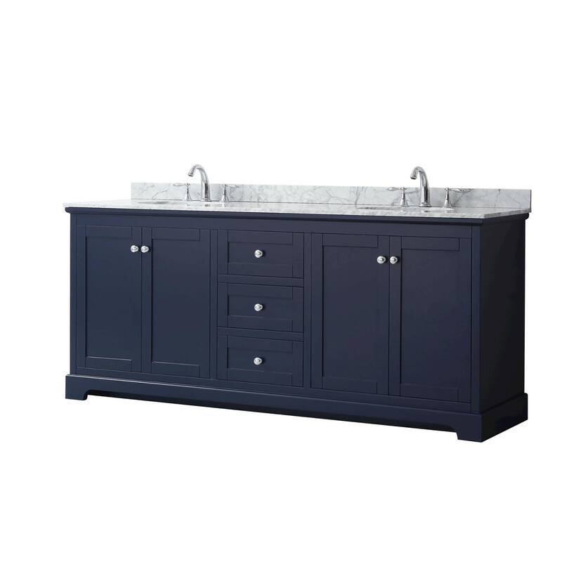Wyndham Collection Avery 80" Free Standing Double Basin Vanity Set - Dark Blue / Polished Chrome Hardware - Painted