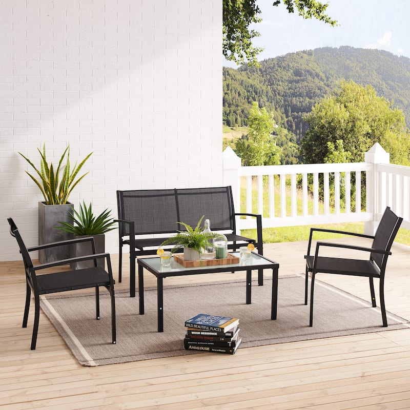 Corvus Antonio 4-piece Outdoor Sling Fabric Conversation Set - Black