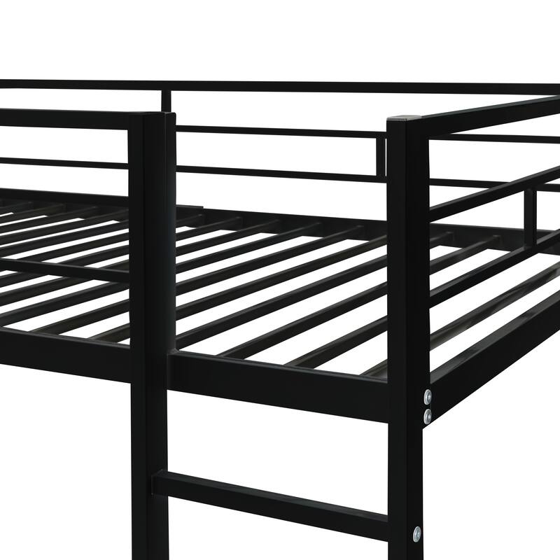 Twin Size Metal Loft Bed with Desk and Shelves, Black Finish