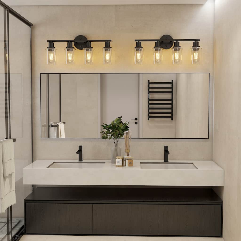 4-Light Clear Glass Shade Dimmable Bathroom Vanity Lights Wall Sconces