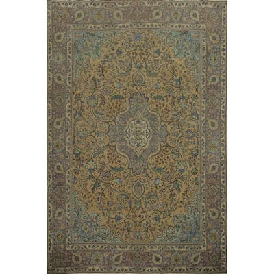 Hand Knotted Oriental 100% Wool Carpet Traditional Floral Brown Tabriz Area Rug - 11' 1'' X 7' 10''