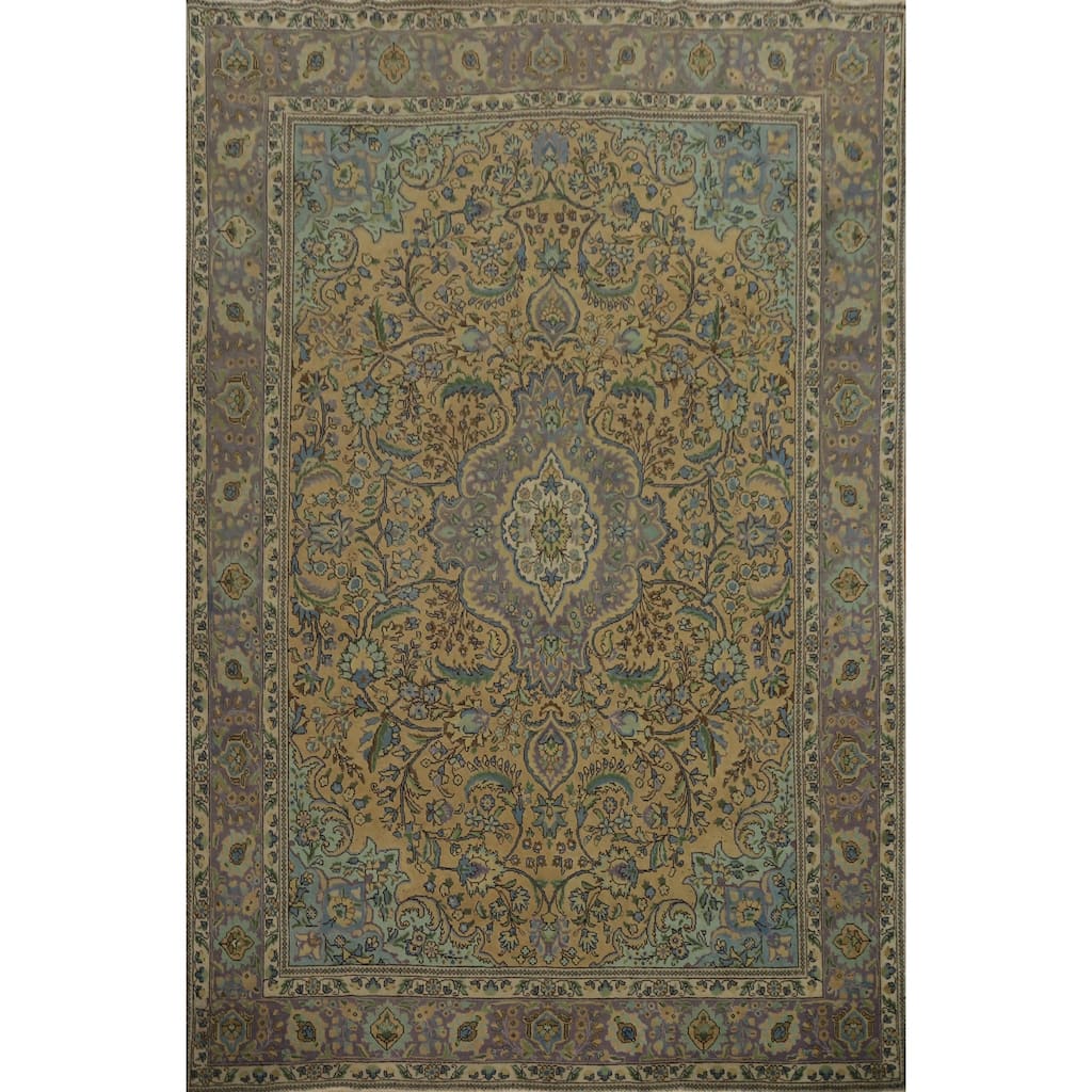 Hand Knotted Oriental 100% Wool Carpet Traditional Floral Brown Tabriz Area Rug - 11' 1'' X 7' 10''