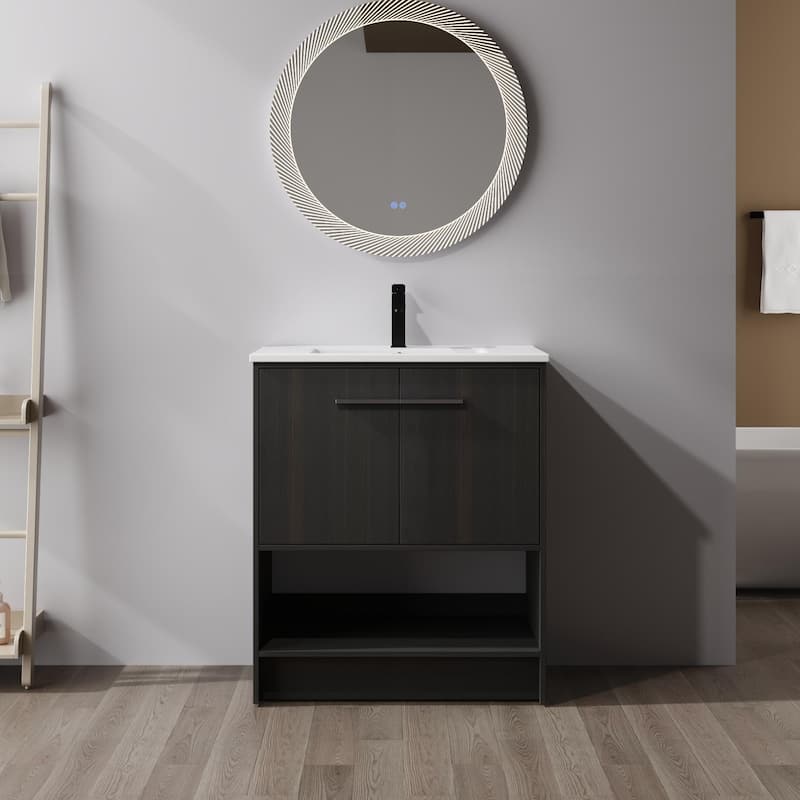 ARTCHIRLY 30/36 Inch Bathroom Vanity with Sink, Freestanding Bathroom Vanity with Soft Close Doors and Shelf - 30''W - Black