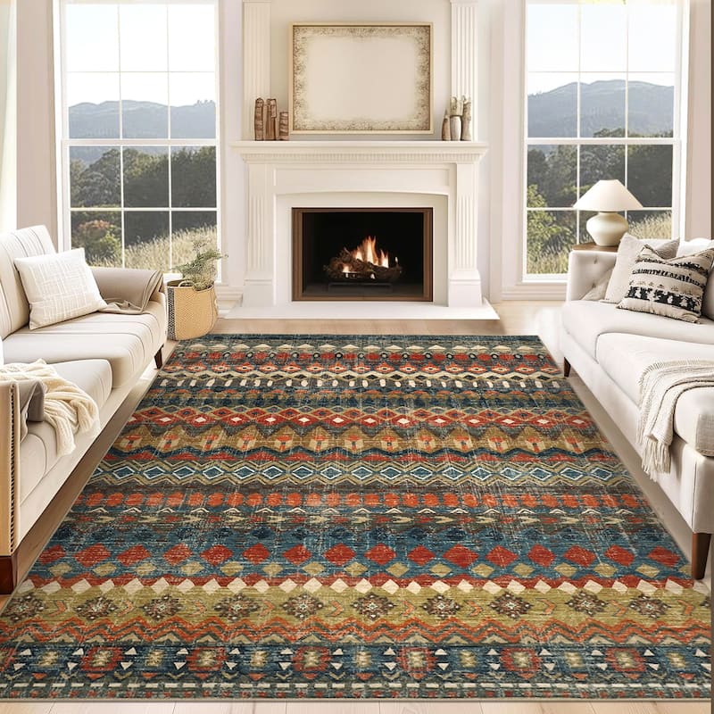 Garvee Boho Geo Low Pile Foldable Area Rug - 10' x 13' - Multicolor - Rectangle