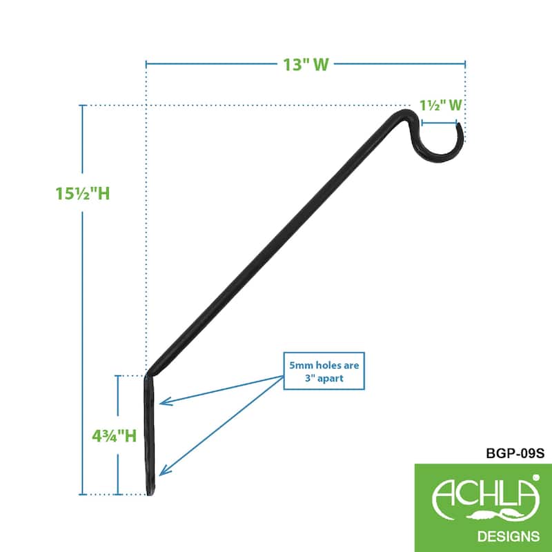 Achla Designs 15.5" H Black Wrought Iron 45 Degrees Wall Mount Bracket