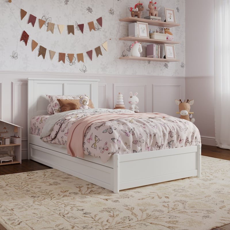 Felicity Twin Platform Bed with Panel Footboard & Twin Trundle in White