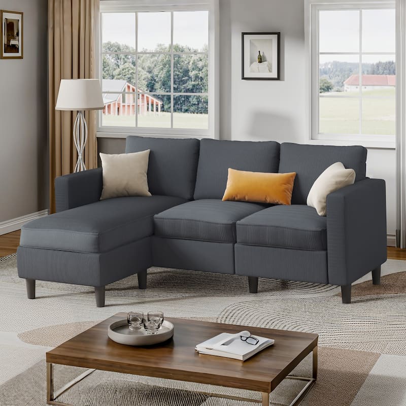 Futzca 74" Convertible Sectional Sofa Couch, Small L-Shaped Sofa - Dark Grey