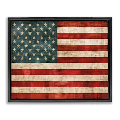 Stupell US American Flag Wood Textured Design Floater Frame - Red