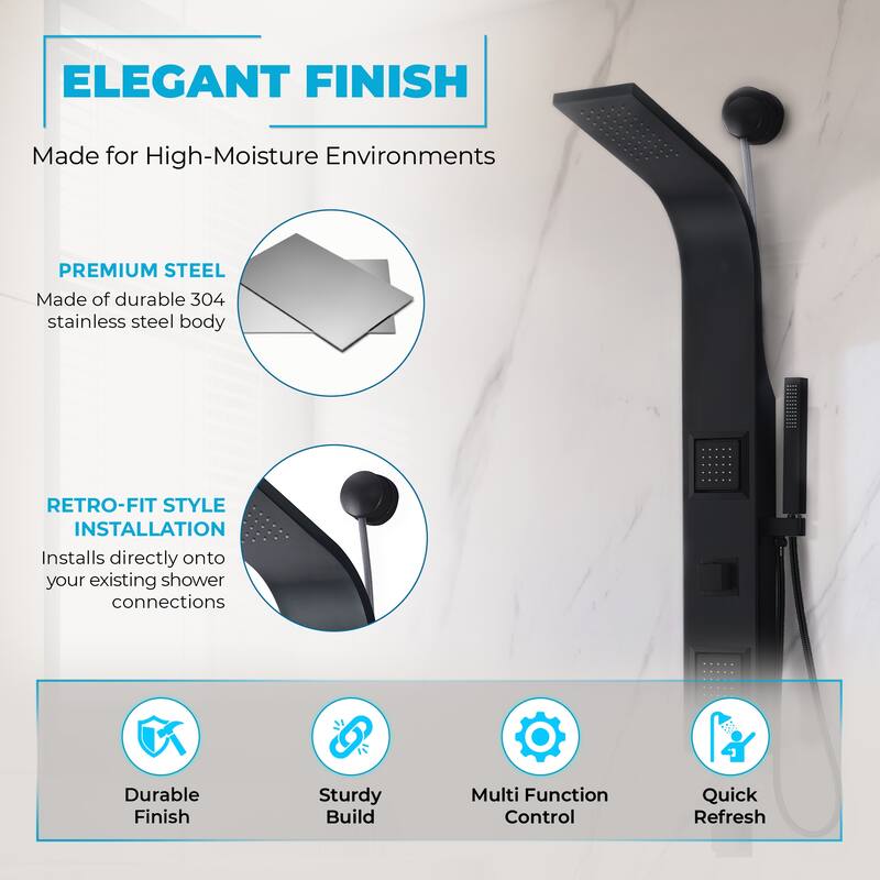 Aura 2-Jetted Shower Panel with Heavy Rain Shower & Spray Wand