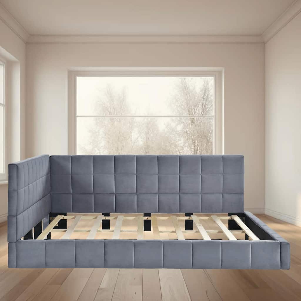 Full Size Upholstered Daybed, Sofa Bed with Velvet Fabric, Mid-Century Modern Design, Slats for Extra Support, for Bedroom