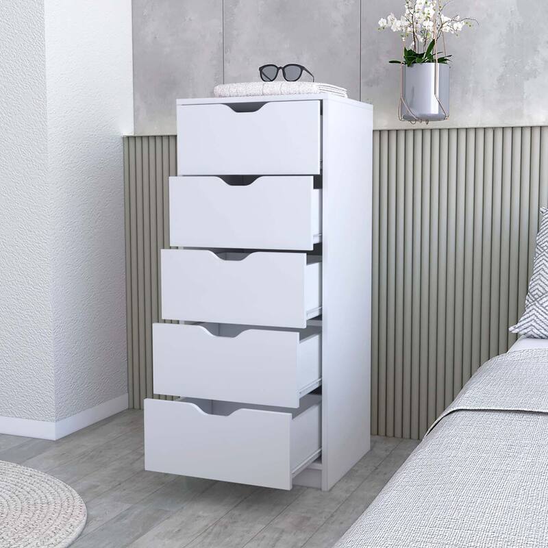 Tall Narrow 5-Drawer Chest Dresser with Slim Design, Smooth Glide Drawers, and Compact Modern Bedroom Storage
