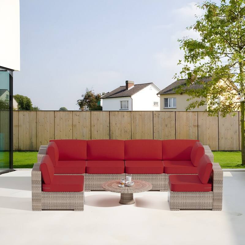 14-Piece Patio Furniture Sofa Cushions, 6-Seater Outdoor Cushion Set (Only Include Cusions，Not Sofa） - 25.6*25.6*4in