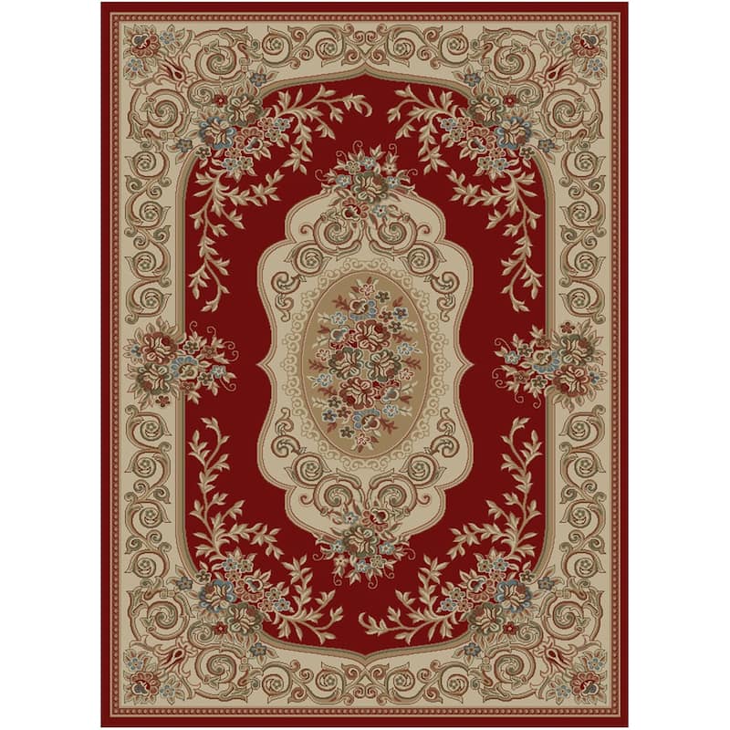 Hometown Lyon Traditional Aubusson Area Rug - 7'10"x9'10" - Claret-Ivory