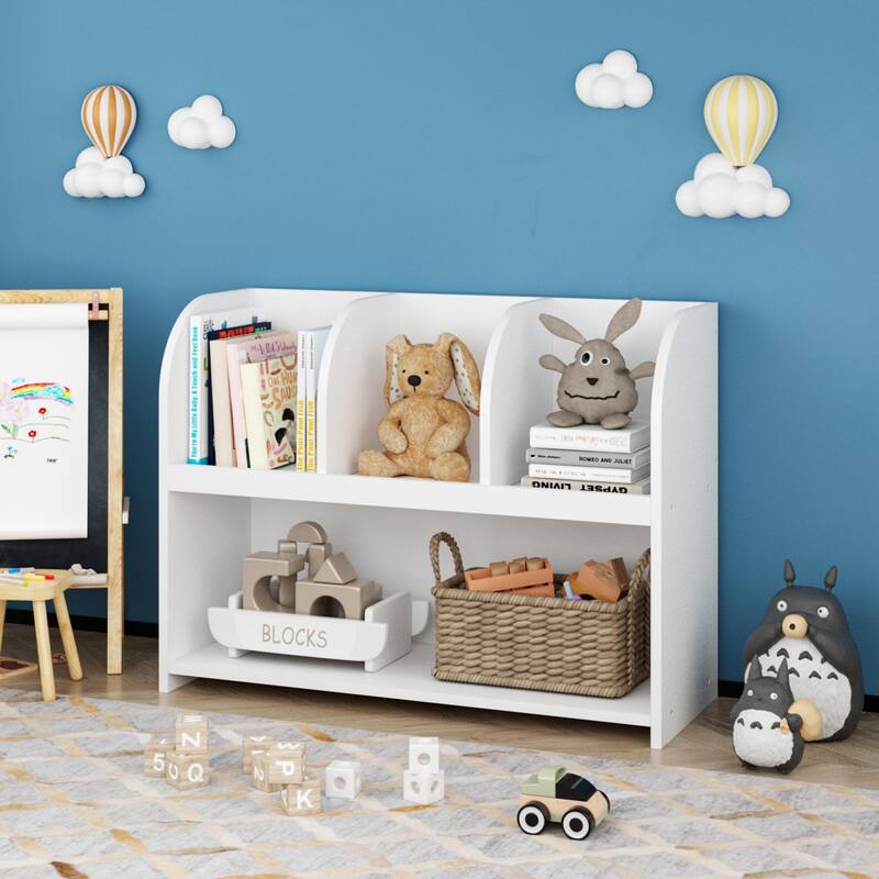 Kids Bookcase with 4 Compartments - White