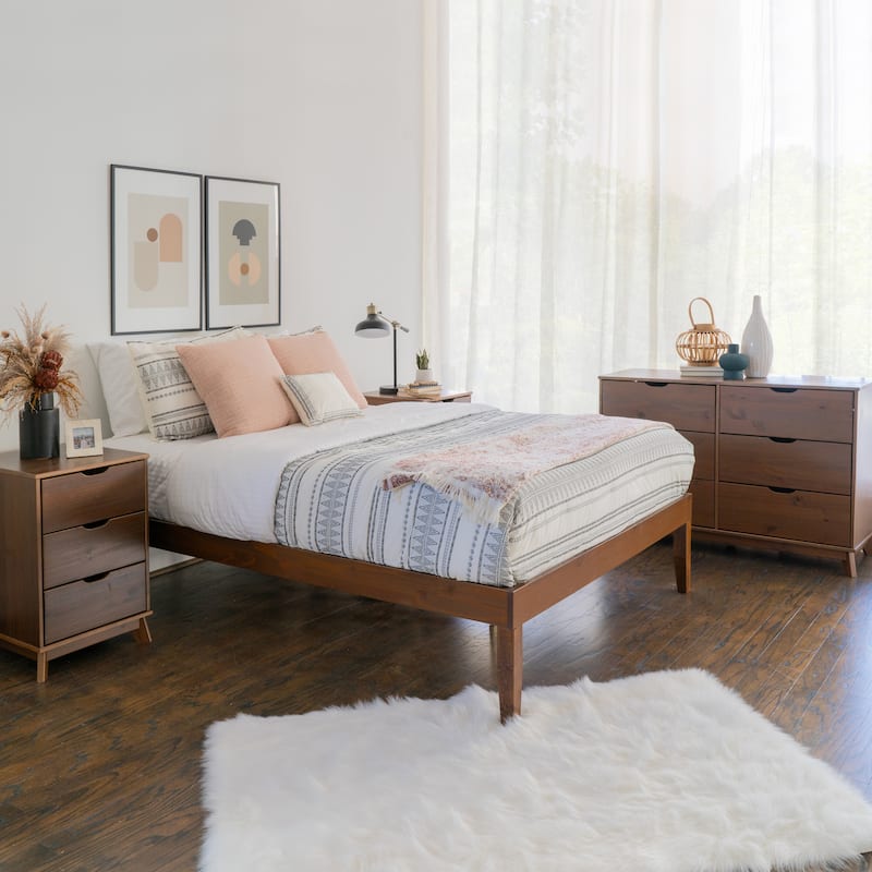 Purcell 4-Piece Bedroom Set with 6-Drawer Dresser and 2 Nightstands - Walnut - Queen