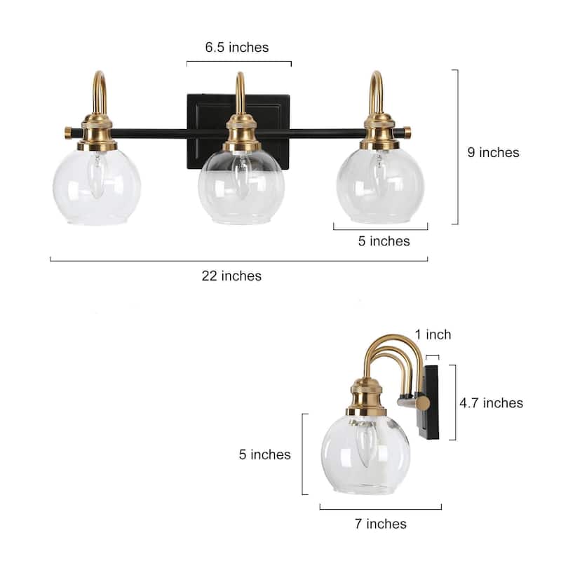 Modern Black Gold 2/3/4 Lights Bathroom Vanity Lights Globe Wall Sconce Lighting