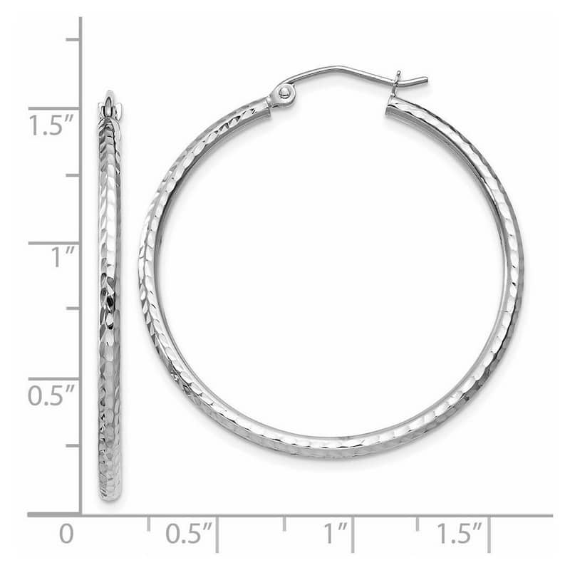 Curata 14k White Gold Diamond-Cut 2x35mm Round Classic Hoop Earrings