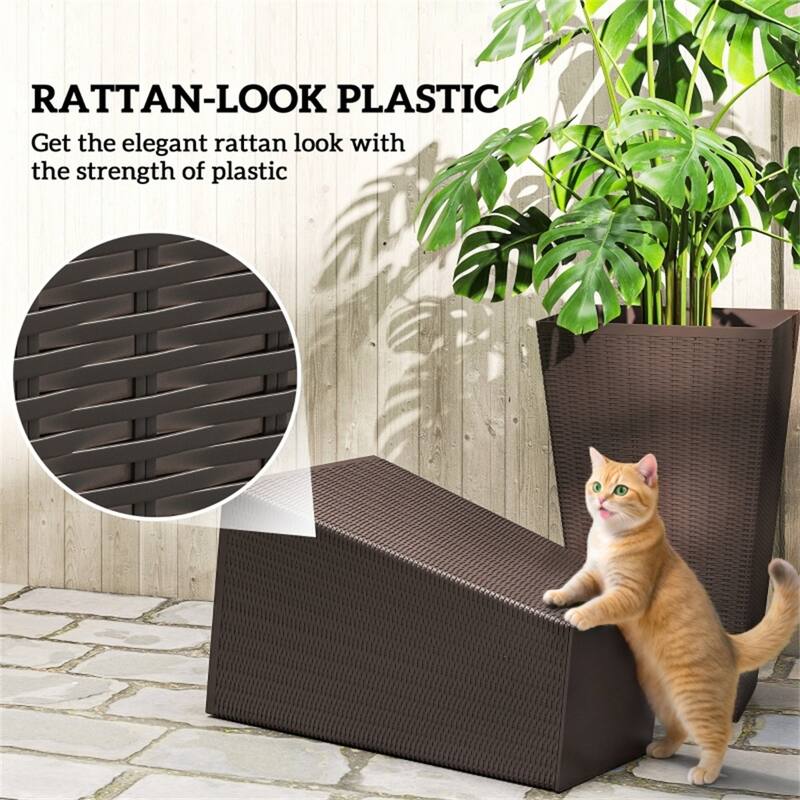 3-Piece Garden Pot Set with Drainage Hole and Rattan Design - 14.25" L x 14.25" W x 24" H